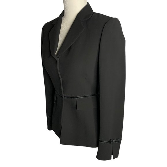 Vintage Y2K Tahari Blazer Jacket 2P Black Lined Lace Trim Snap Front Notch - Picture 3 of 6